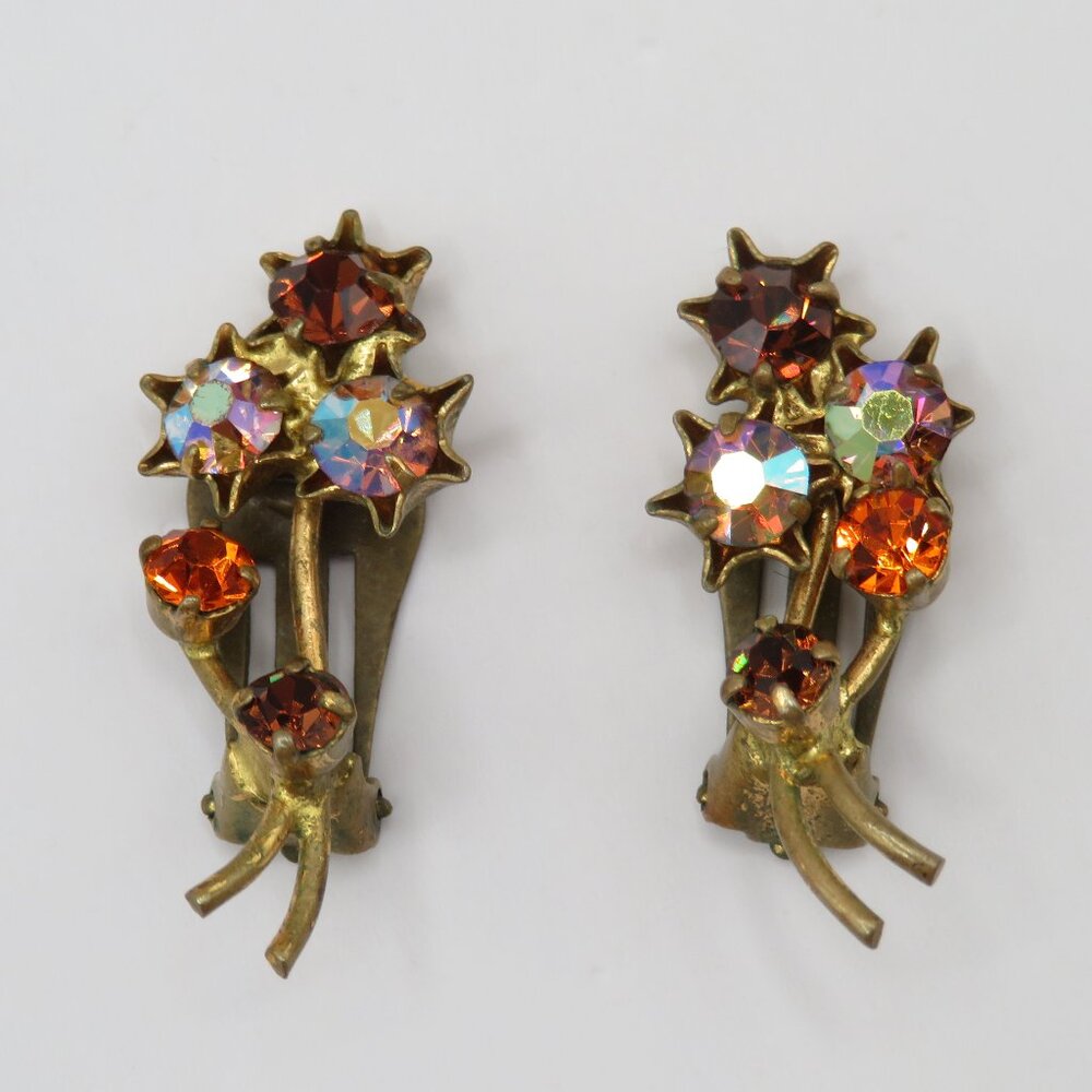 Austrian Vintage Aurora Borealis Clip On Earrings
